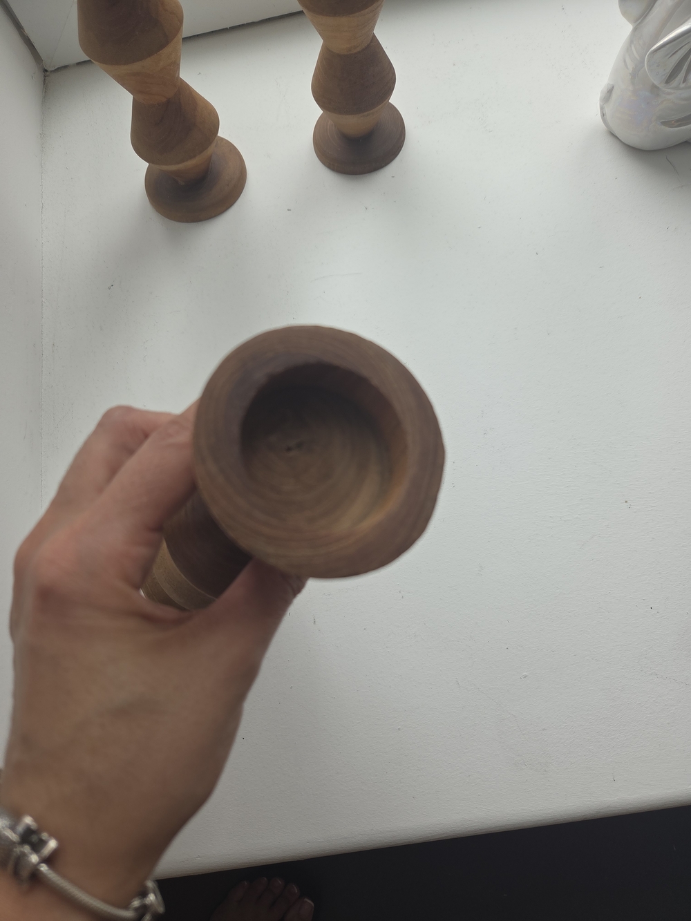 Wooden Geometric Taper Candle Holders - Natural Brown (Set of 3)